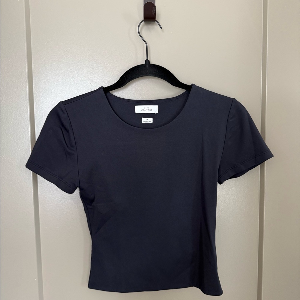 Babaton Blue Fitted Crop T-Shirt